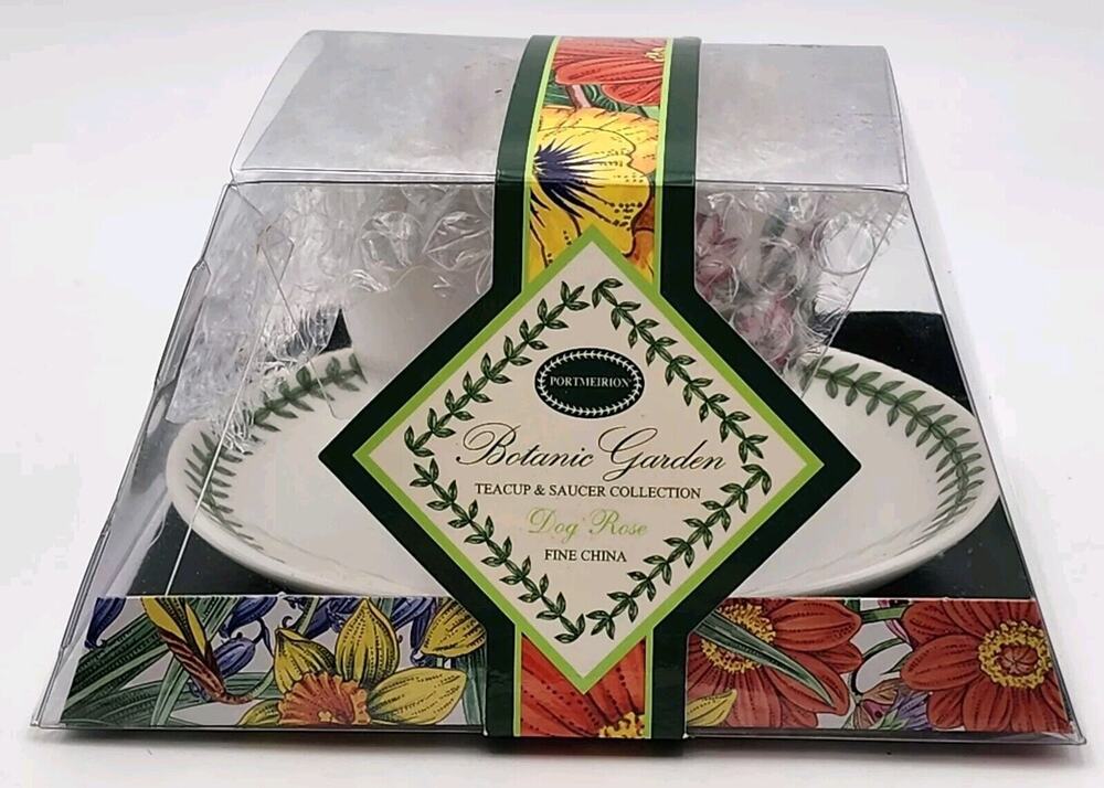 Portmeirion Botanic Garden Teacup & Saucer Dog Rose Brand New In Box Coffee Tea